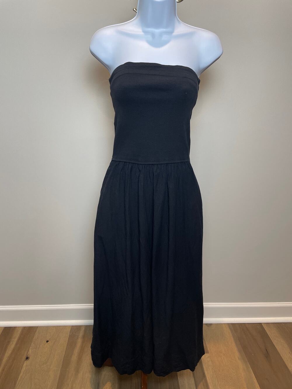 Sincerely Jules Strapless Maxi Dress Size M Black Ribbed Top Chambray Skirt